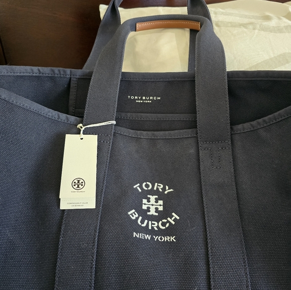 Tory Burch Canvas TOTE LARGE NAVY BLUE
